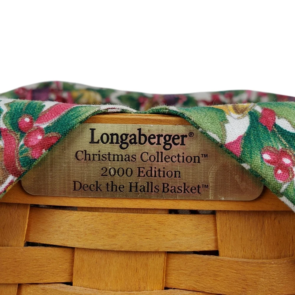 LONGABERGER Christmas Collection 2000 “Deck the Halls” Basket w/ Liner & Protect
